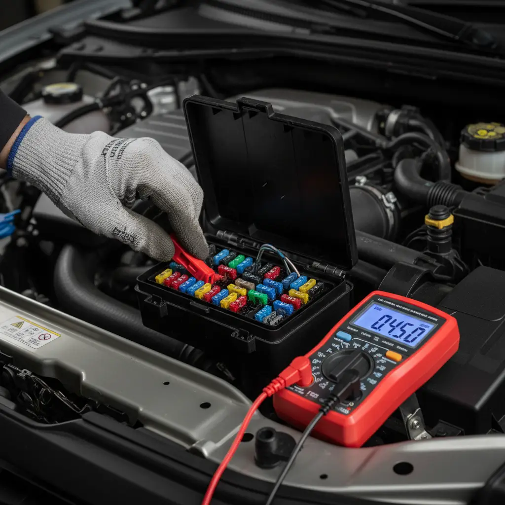 Diagnosing parasitic battery drain via the fuse box