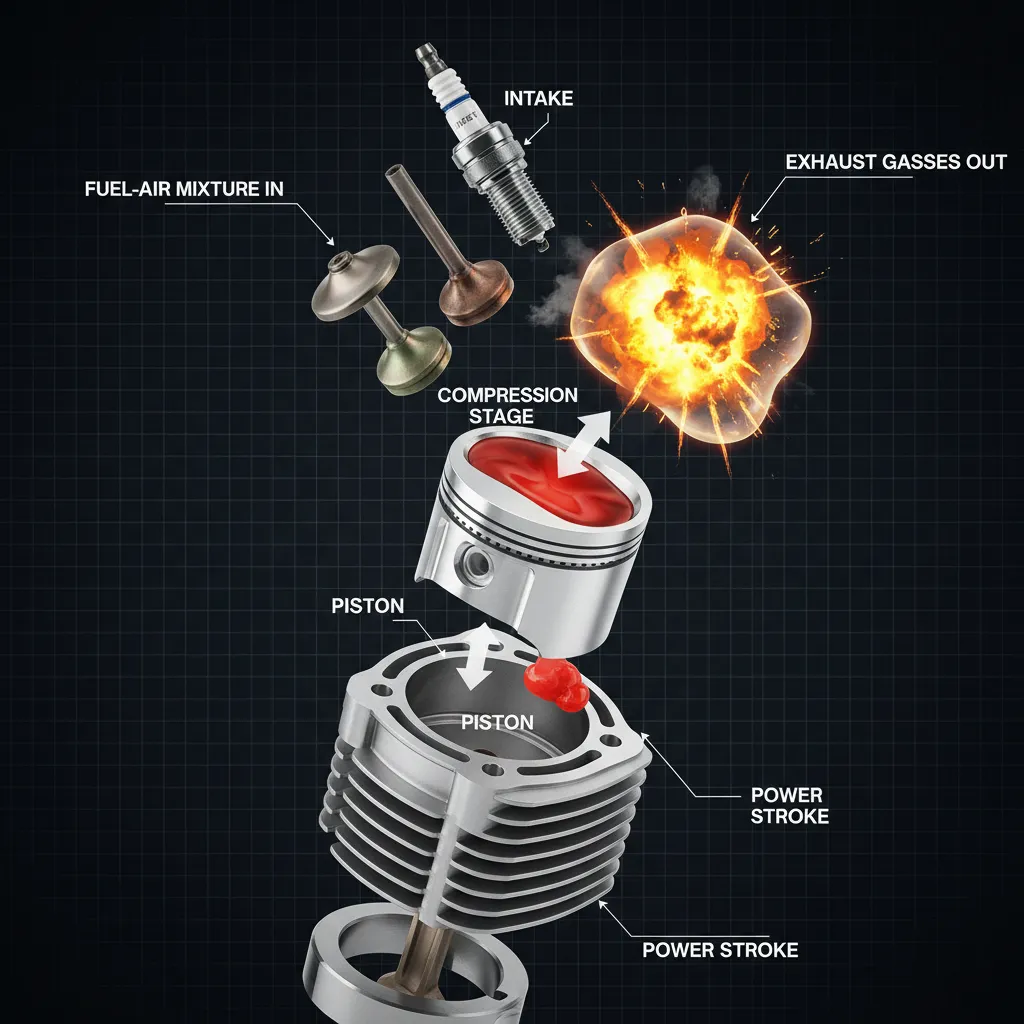 Diagram of engine cylinder compression and combustion cycle