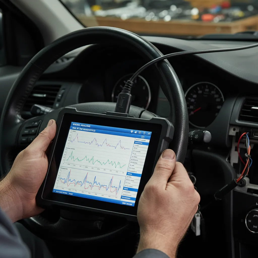 Automotive diagnostic scanning tool in use