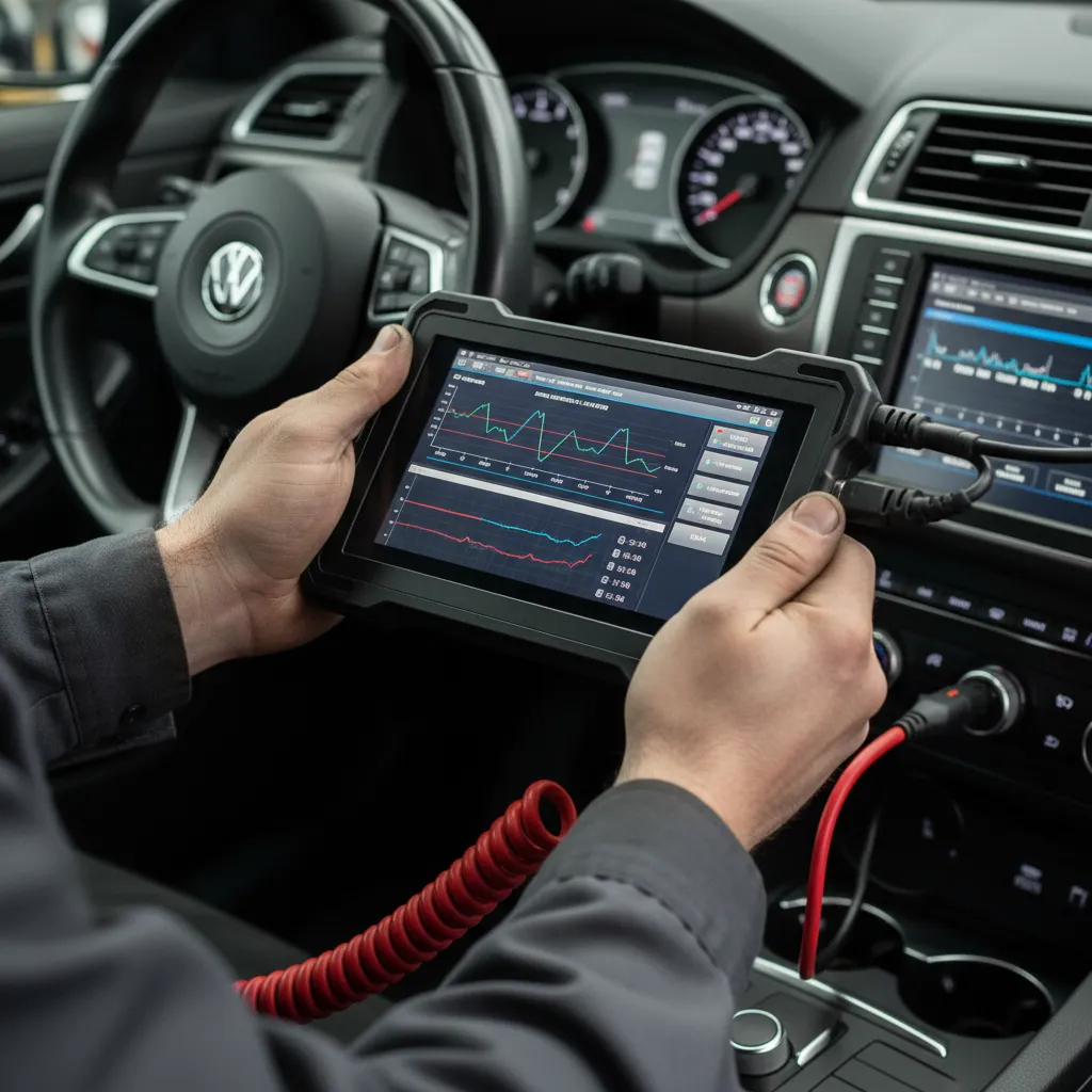 Automotive diagnostic scan tool in use