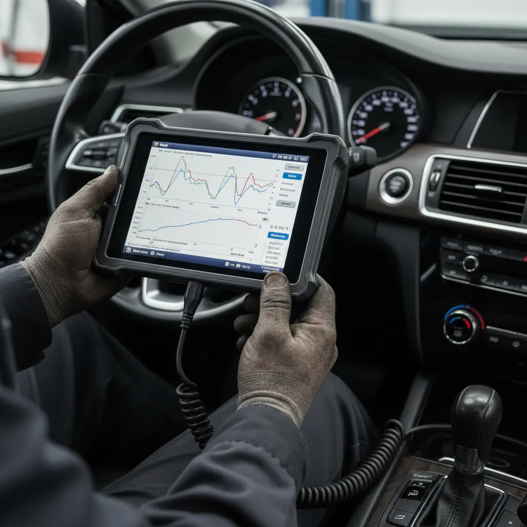 Automotive diagnostic tool being used by a mobile mechanic