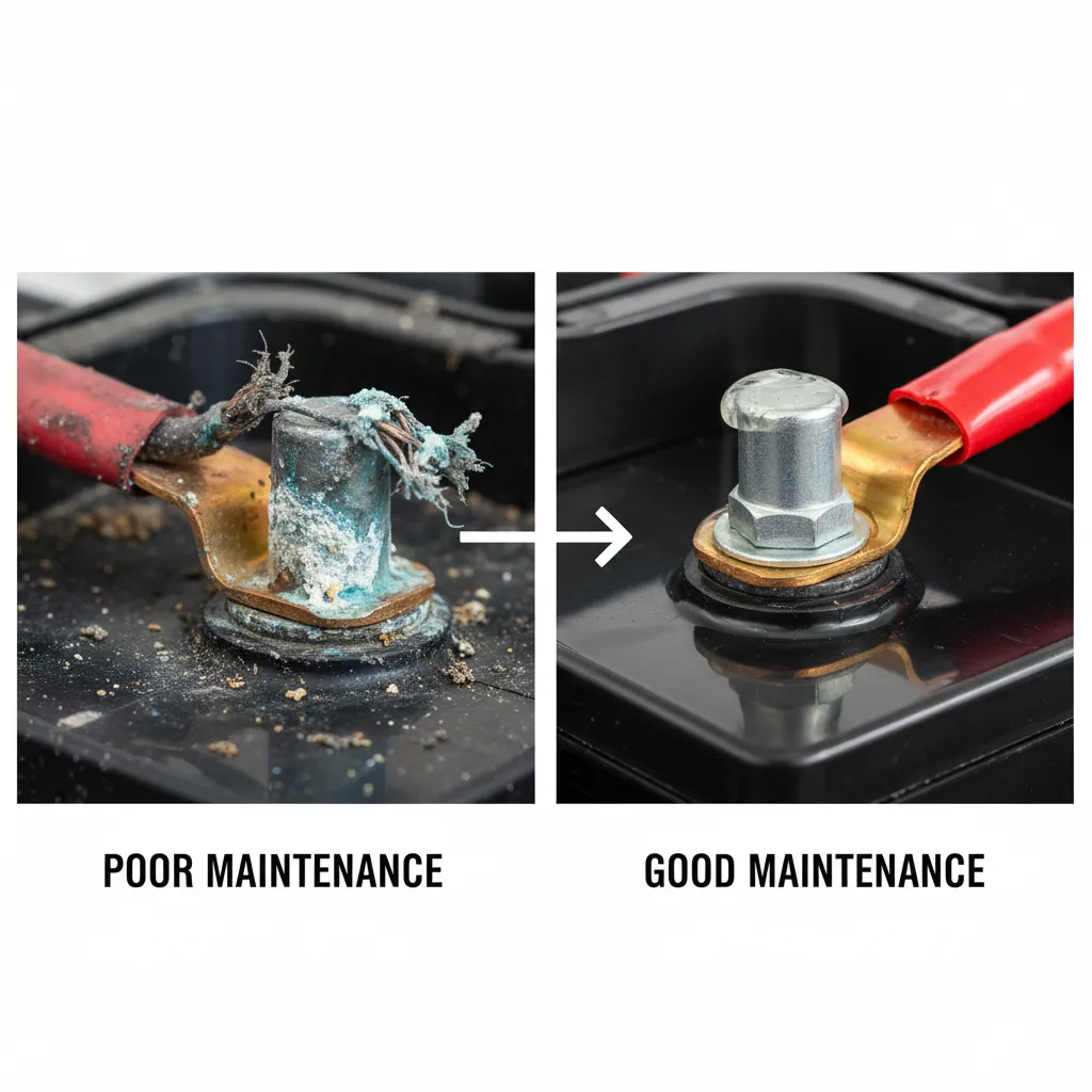 Comparison of corroded vs clean battery terminals