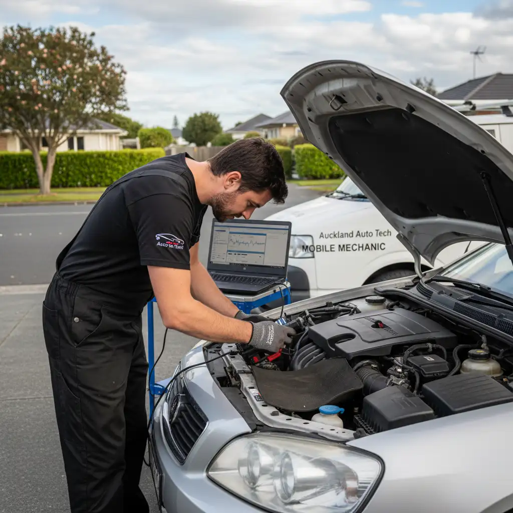 Mobile mechanic performing ECU repair on-site in Auckland