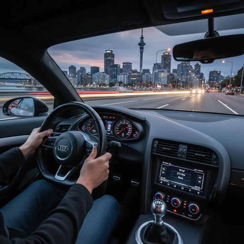 Car driving smoothly through Auckland city
