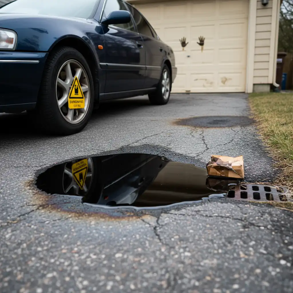 Oil leak creating a puddle under a car