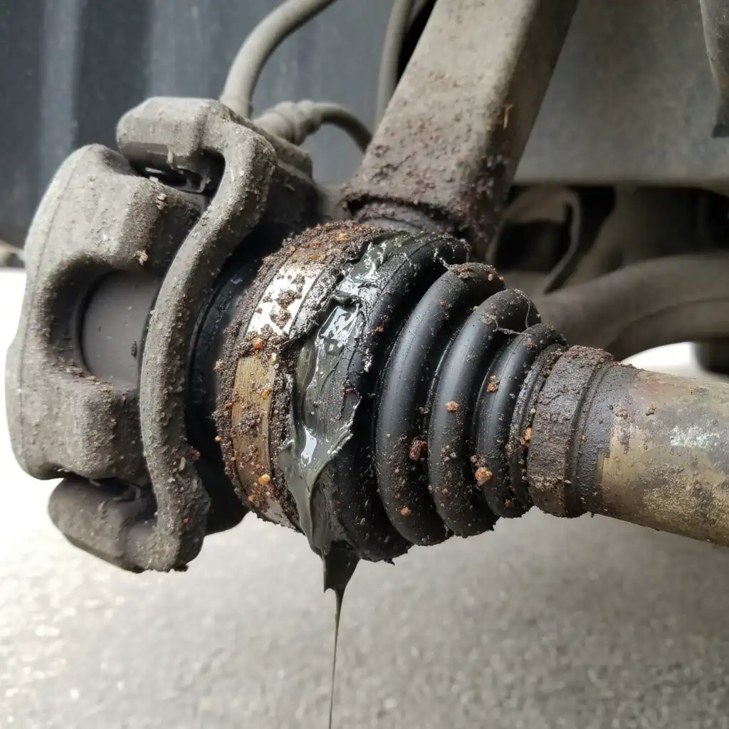 Damaged CV boot leaking grease