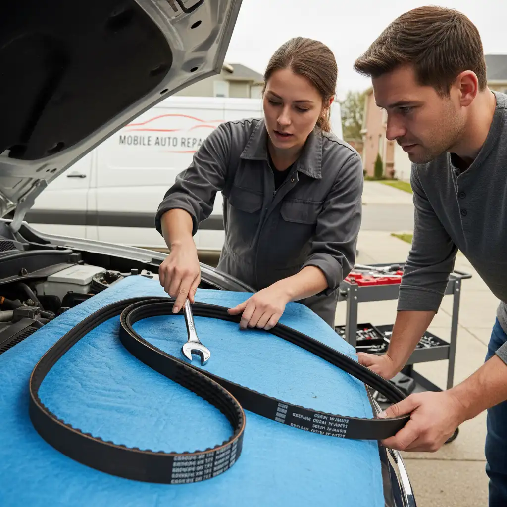 Explaining timing belt wear to a customer in Auckland