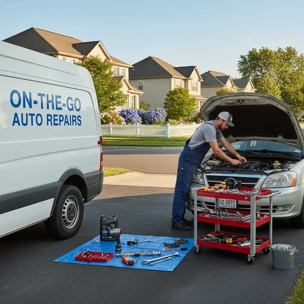 Mobile mechanic performing on-site repair