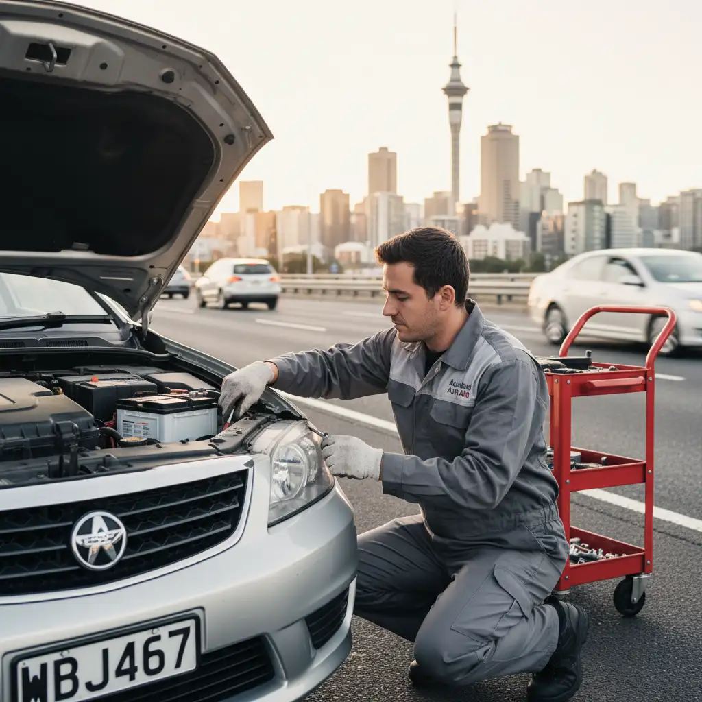 Mobile mechanic replacing a car battery in Auckland