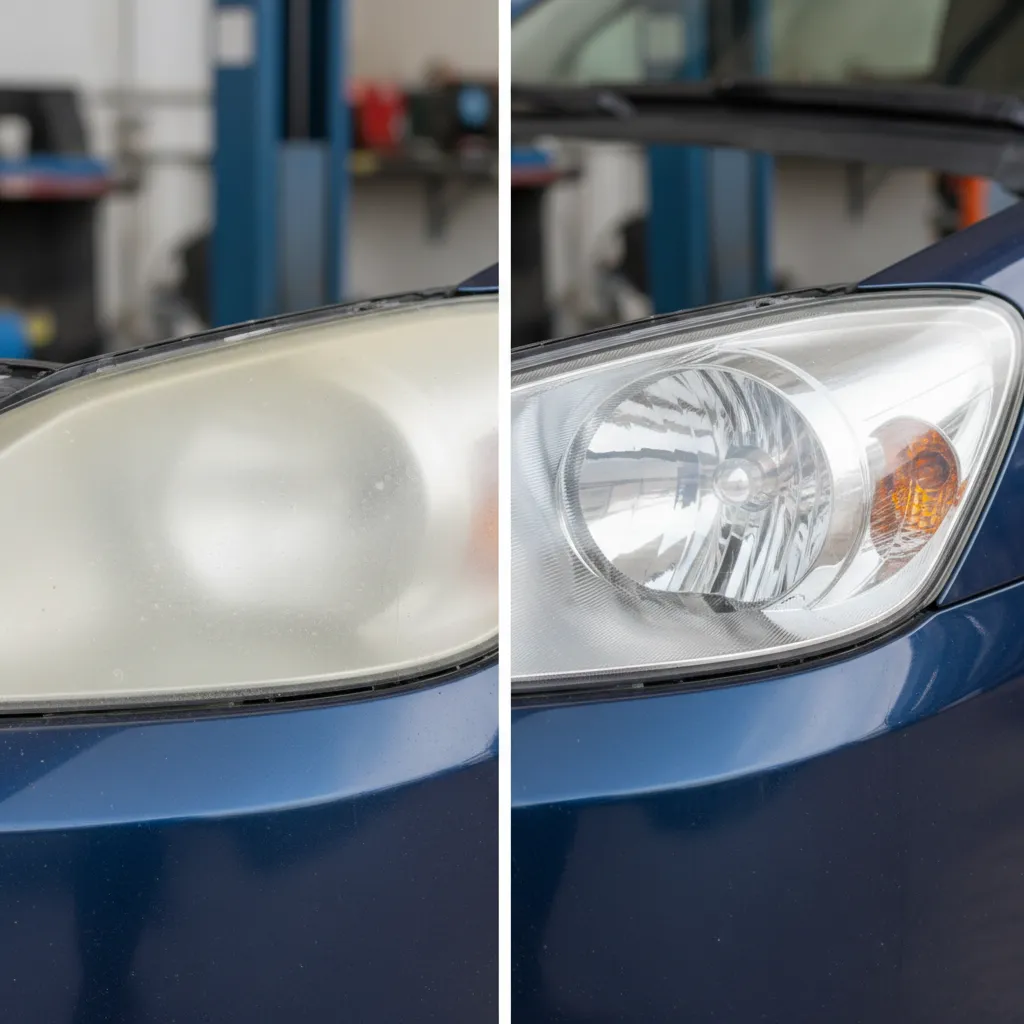 Headlight restoration before and after comparison