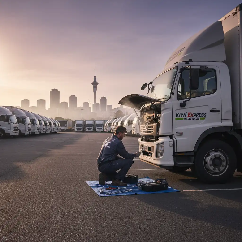 Mobile fleet mechanic performing maintenance on a truck in Auckland