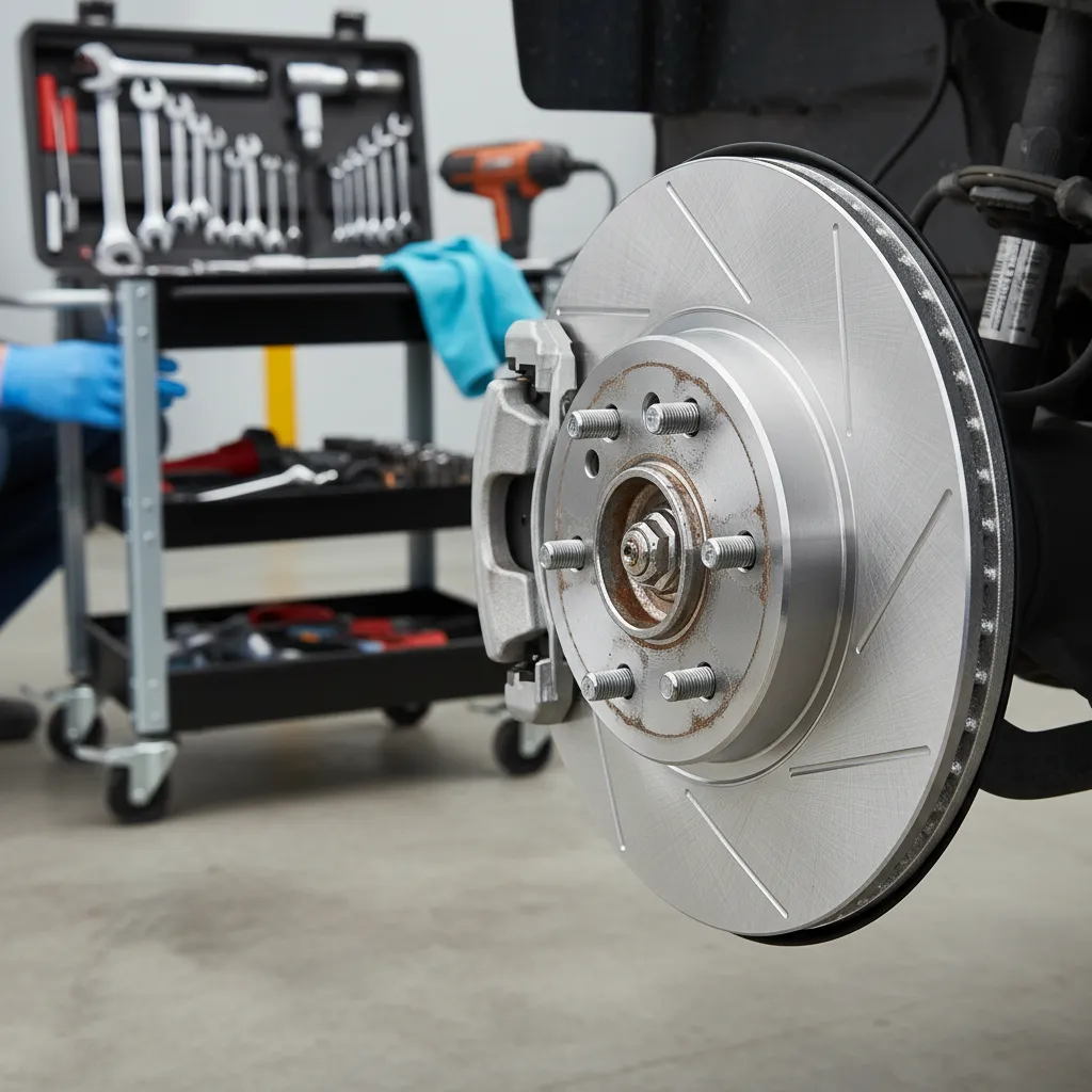 New brake pads and rotor installed by an Auckland mobile mechanic
