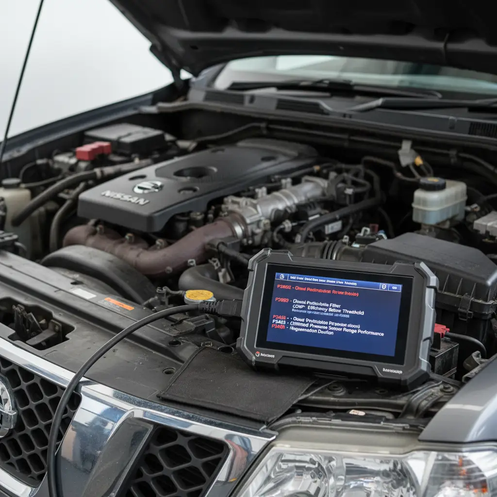 Mobile mechanic diagnosing Nissan Navara DPF issues