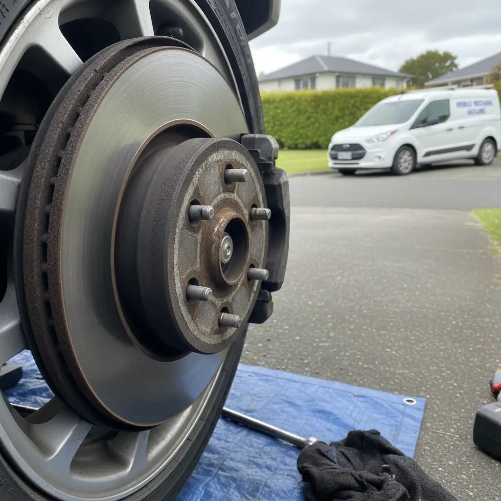 Hyundai i30 brake disc and caliper showing wear