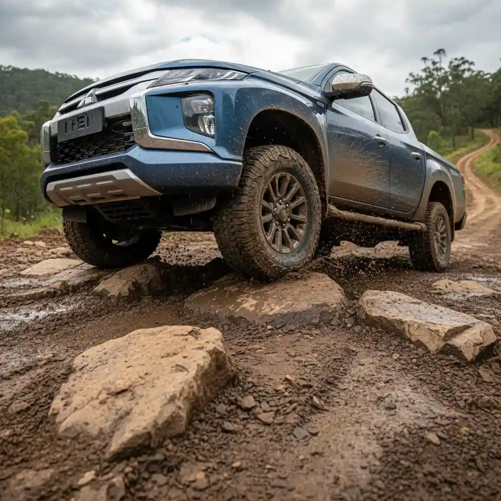 Mitsubishi Triton off-road suspension in action