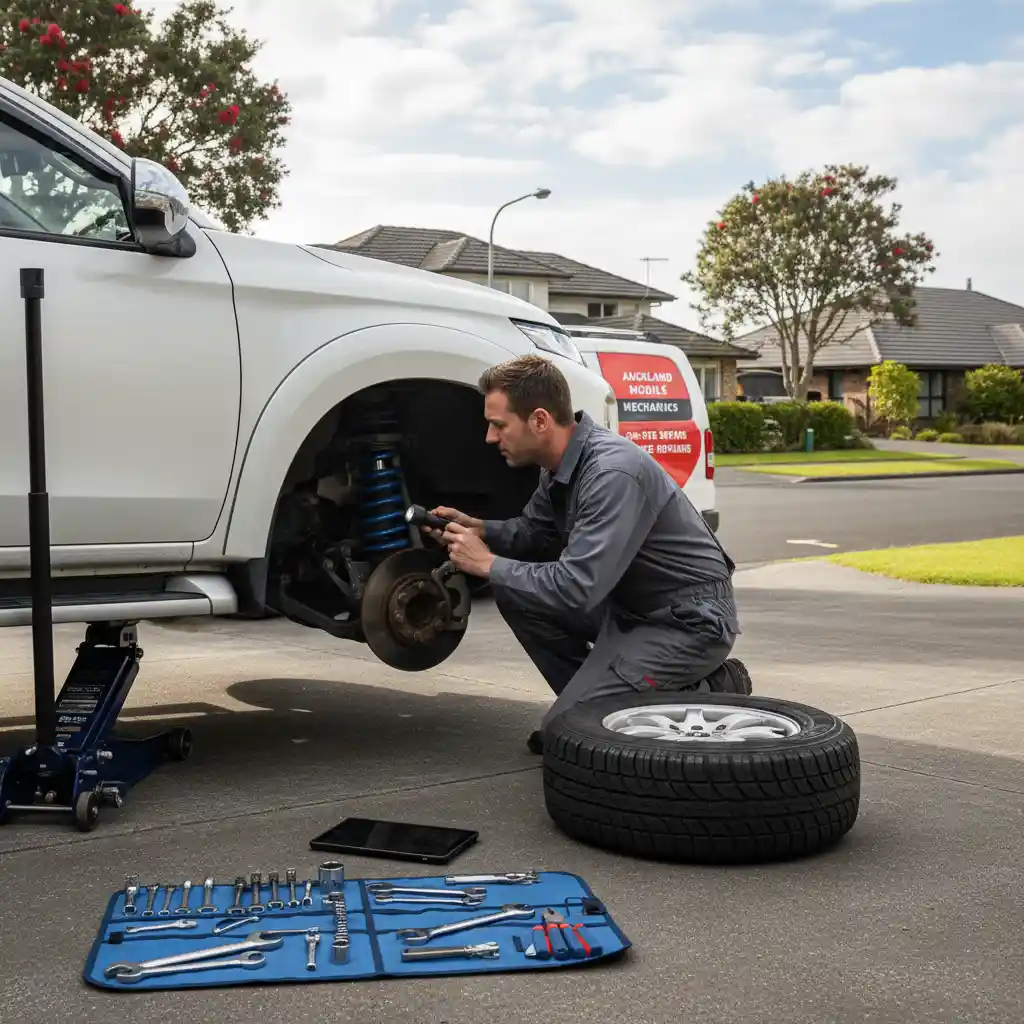 Mobile mechanic inspecting Triton suspension in Auckland