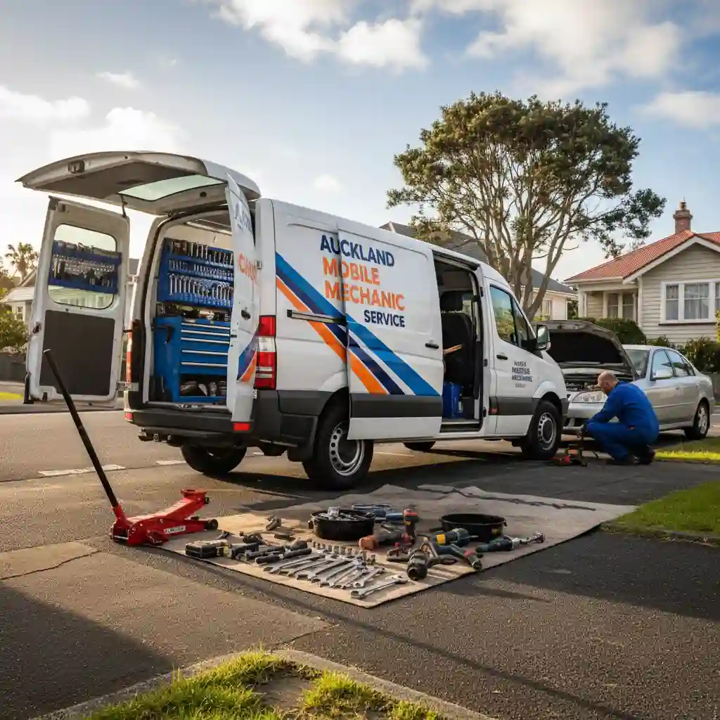 Mobile mechanic van ready for service on an Auckland street
