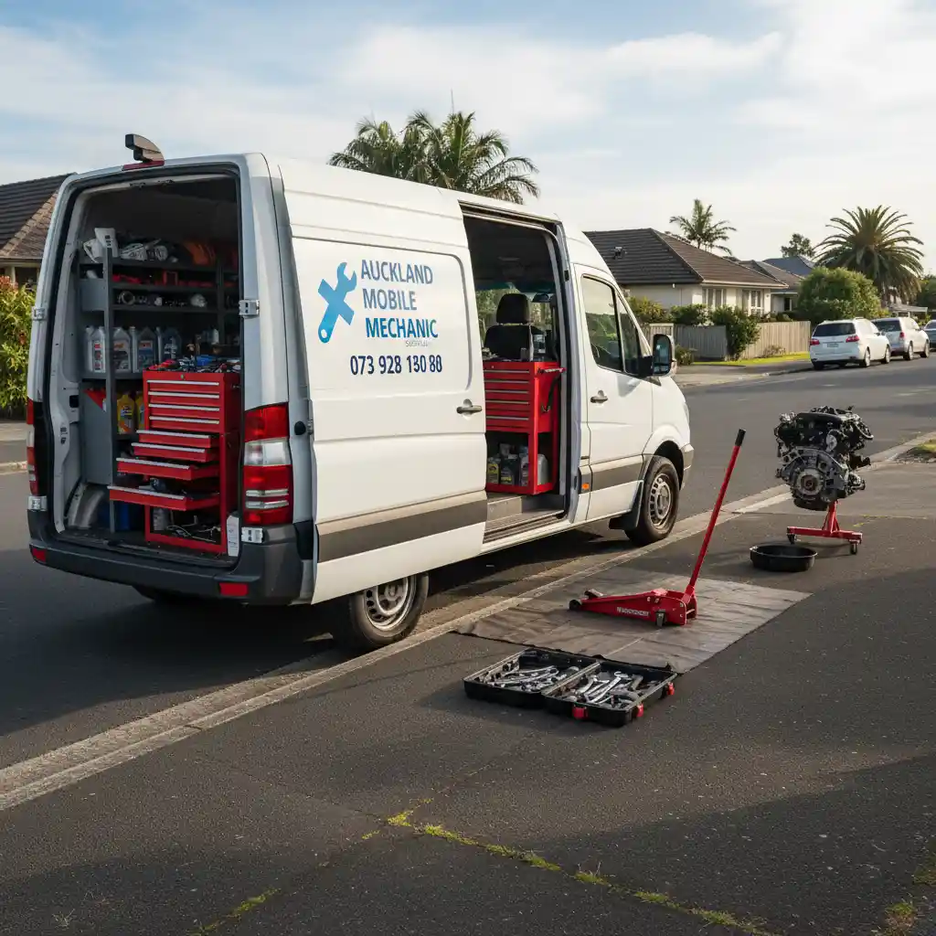 Mobile mechanic van ready for service on an Auckland street