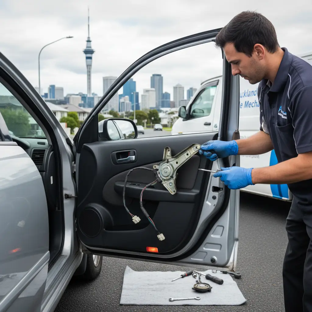 Mobile mechanic replacing window regulator in Auckland