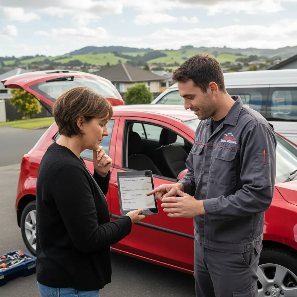 Auckland mobile mechanic discussing Mazda Demio repair quote
