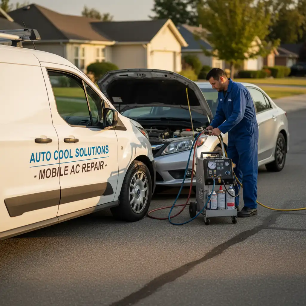 Mobile mechanic performing AC regas on Honda Civic in Auckland