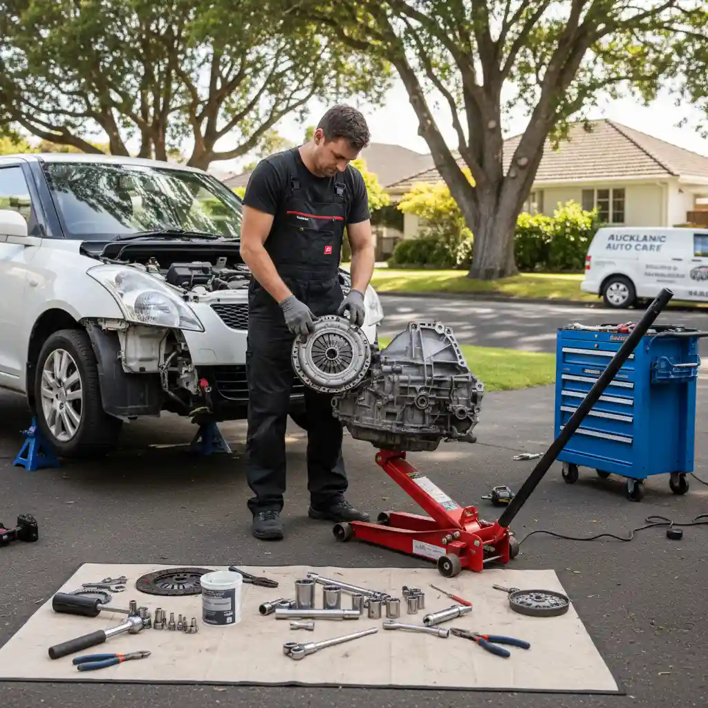Mobile mechanic installing new Suzuki Swift clutch kit