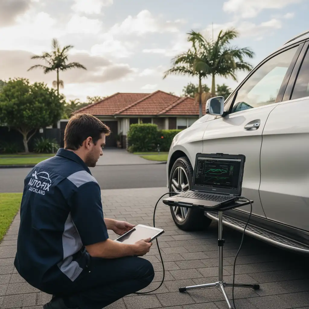 Mobile mechanic performing diagnostic check in Auckland