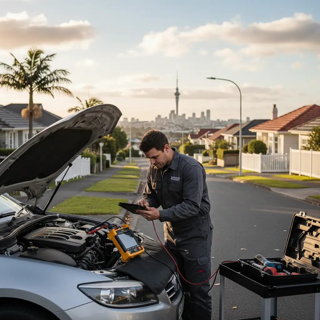 Auckland mobile mechanic performing engine bay inspection
