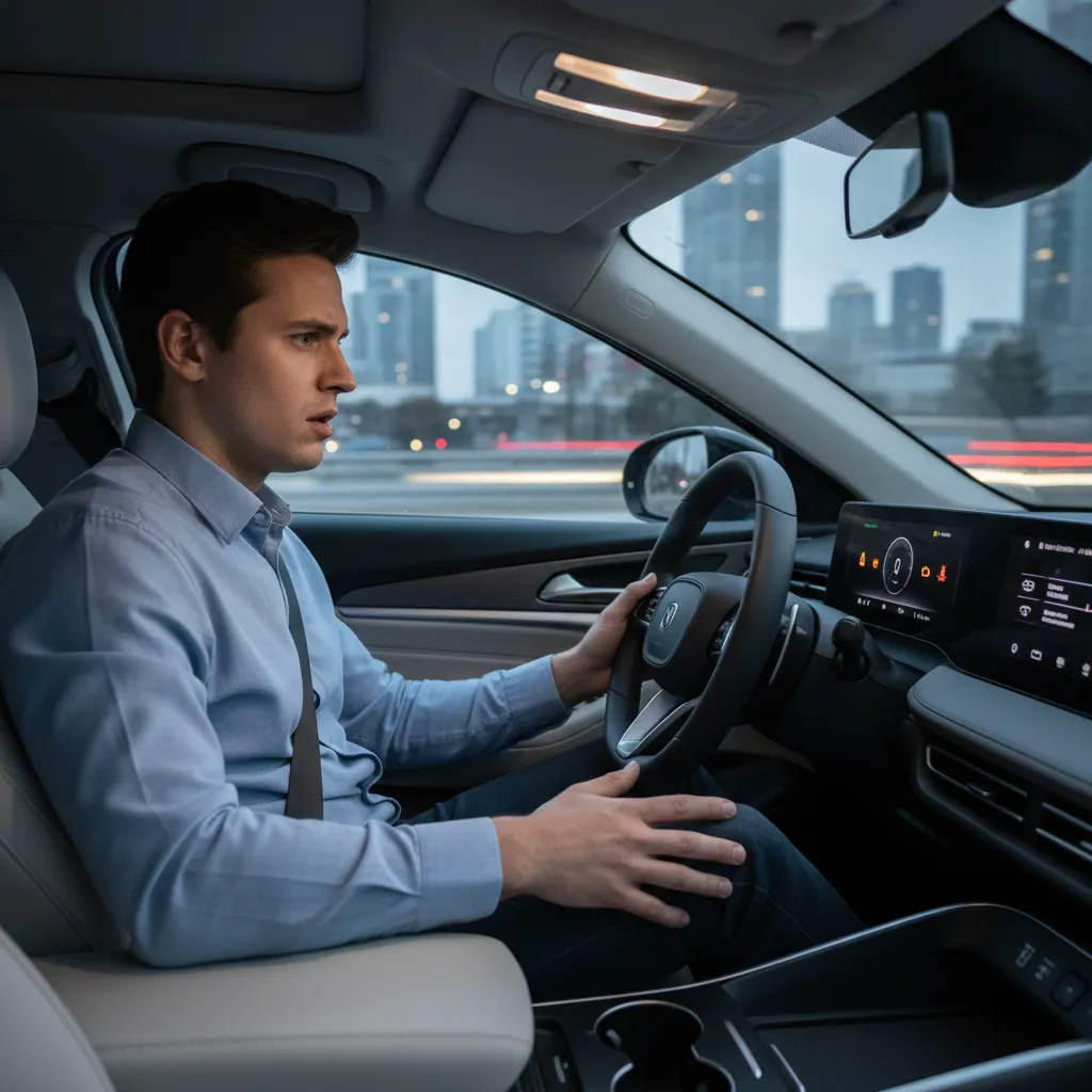 Driver checking dashboard warning lights