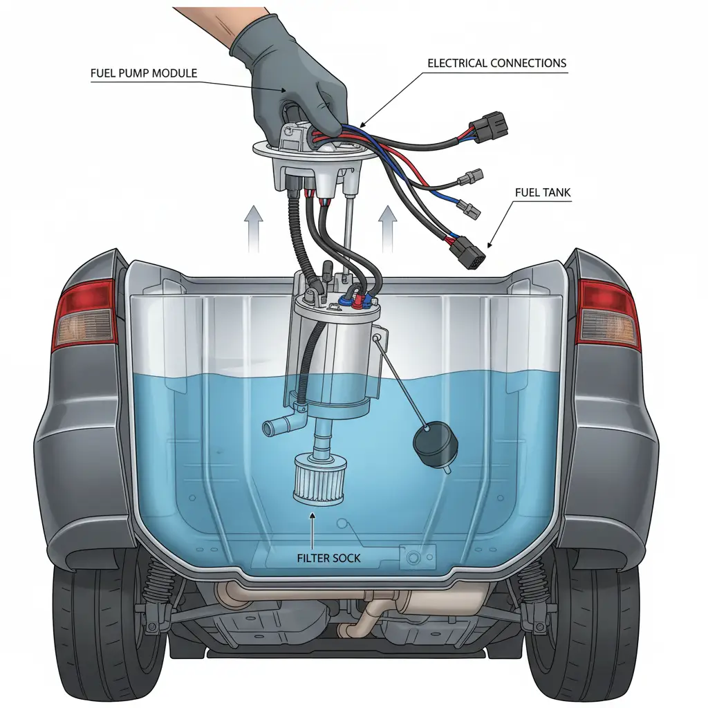 Fuel pump assembly and filter sock illustration