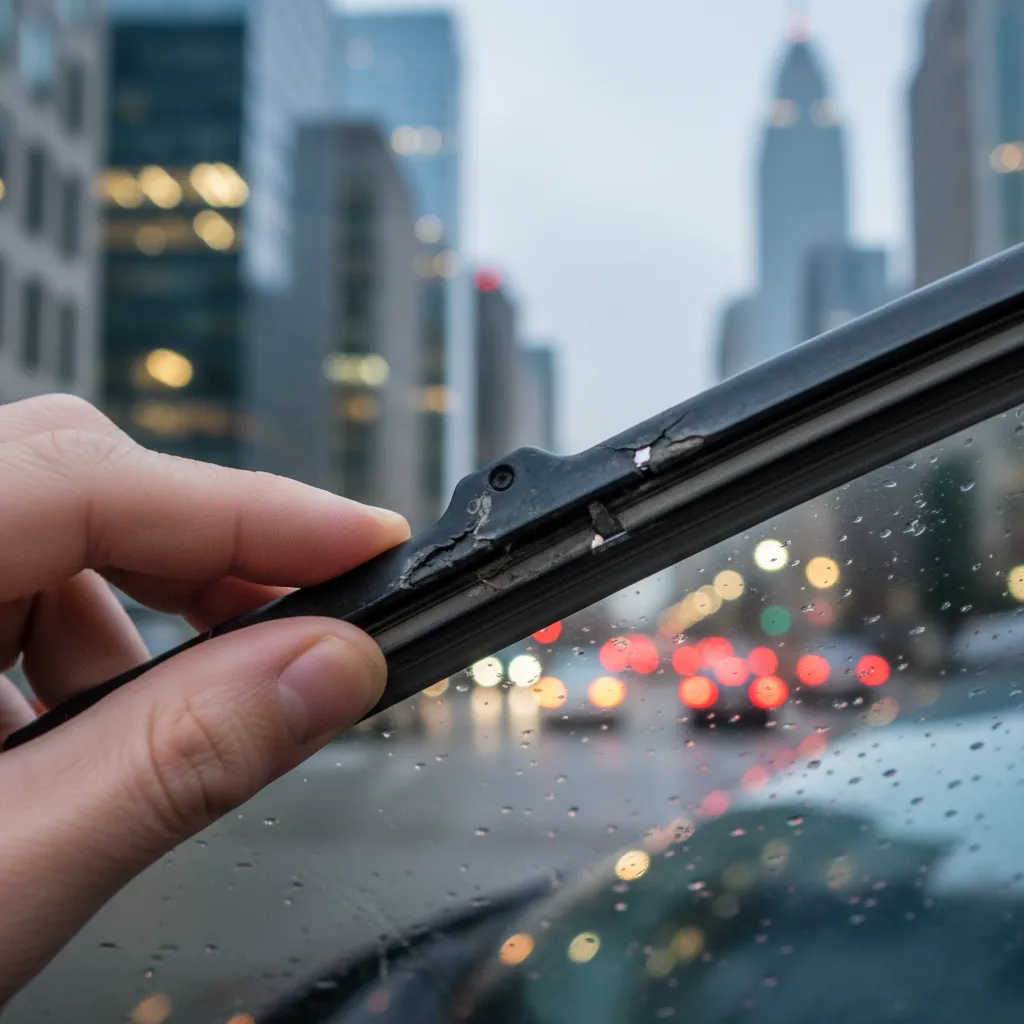 Inspecting windscreen wiper blades for damage