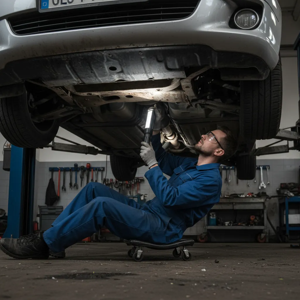 Checking vehicle undercarriage for rust and structural damage