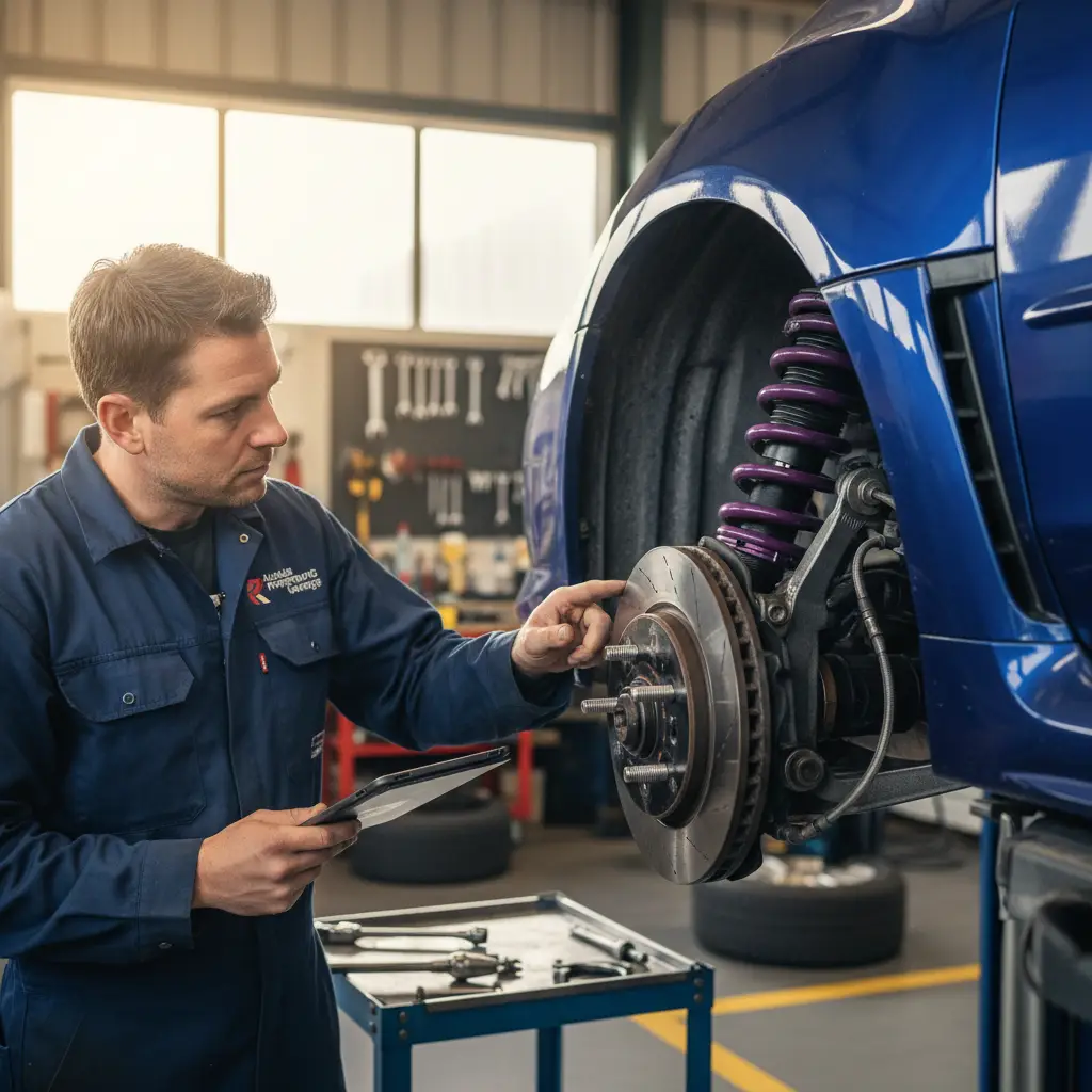 Mechanic inspecting modified vehicle suspension in Auckland