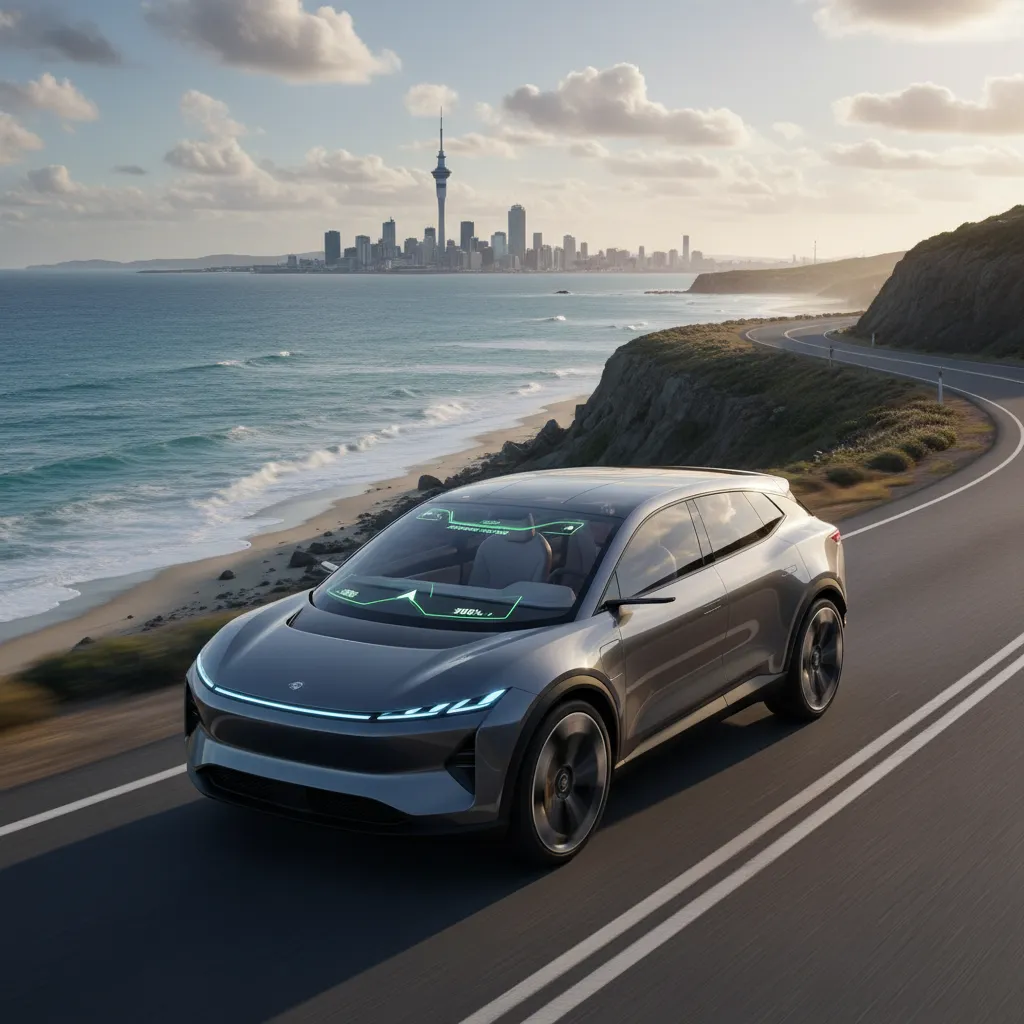 Autonomous vehicle navigating a New Zealand coastal road
