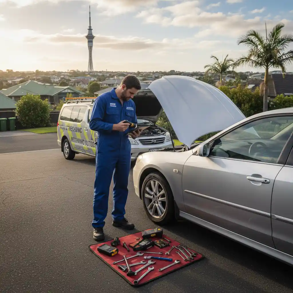 Mobile mechanic performing seasonal car checks in Auckland