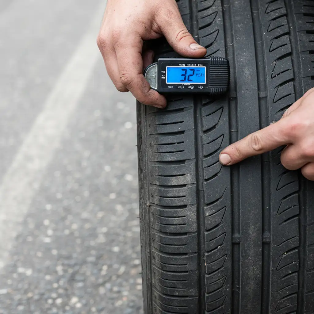 Checking tyre pressure and tread depth for seasonal safety