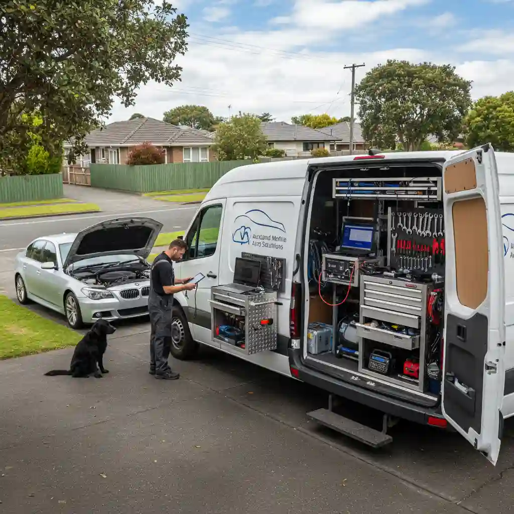 Mobile European mechanic van setup in Auckland