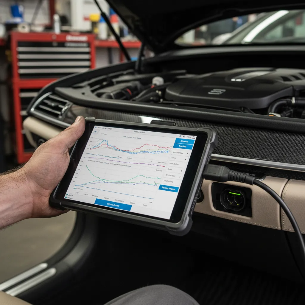 Diagnostic tool connected to European car OBDII port