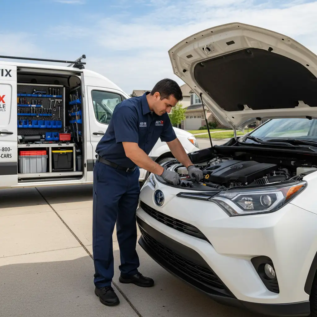 Mobile mechanic performing diagnostics on a Japanese import vehicle