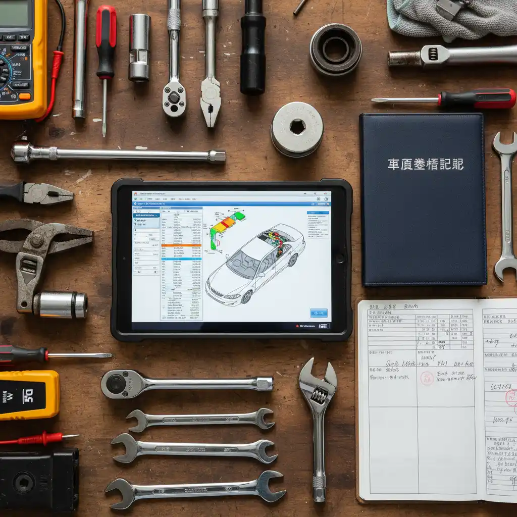 Automotive diagnostic tools and Japanese service logbook
