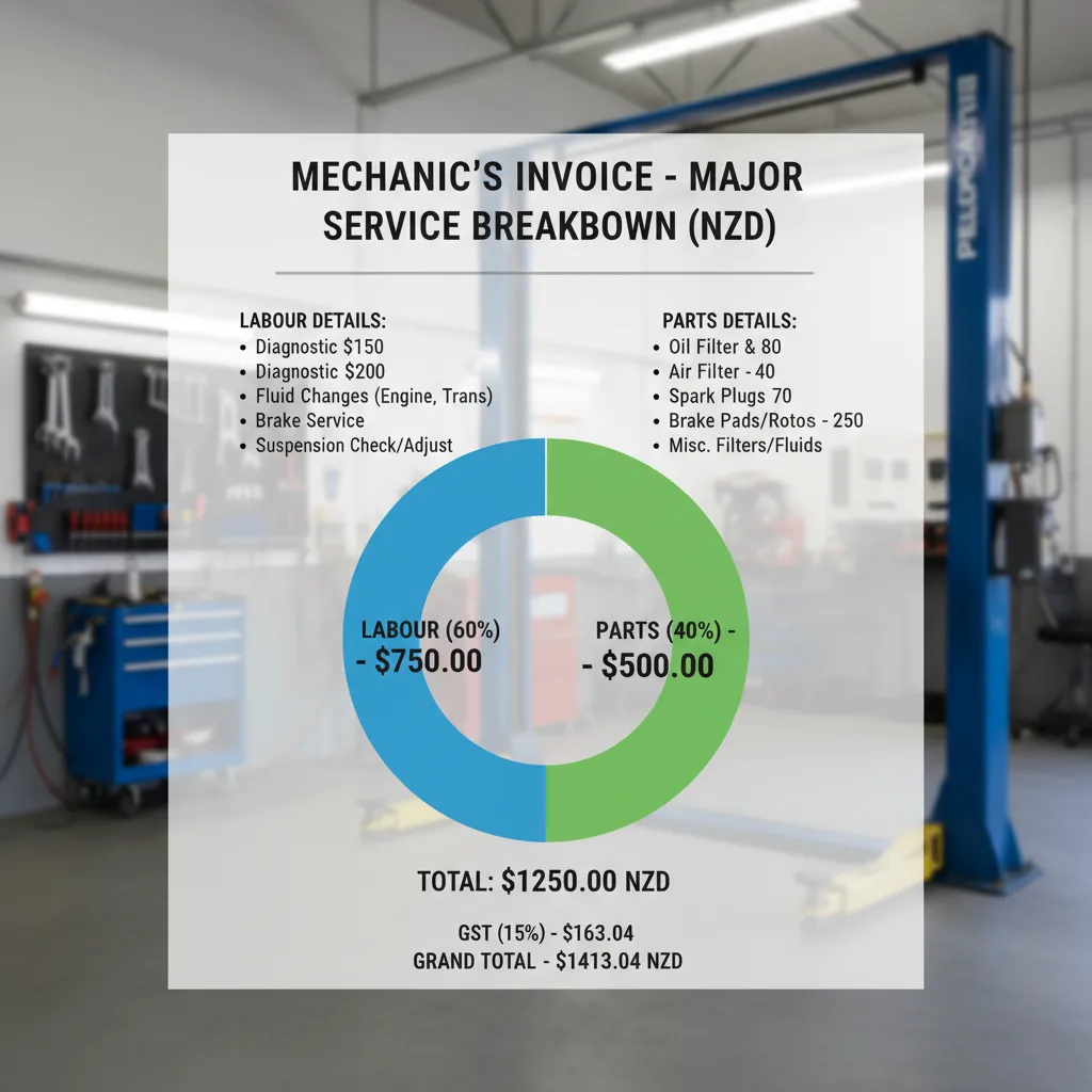 Breakdown of 100,000 km service costs in New Zealand