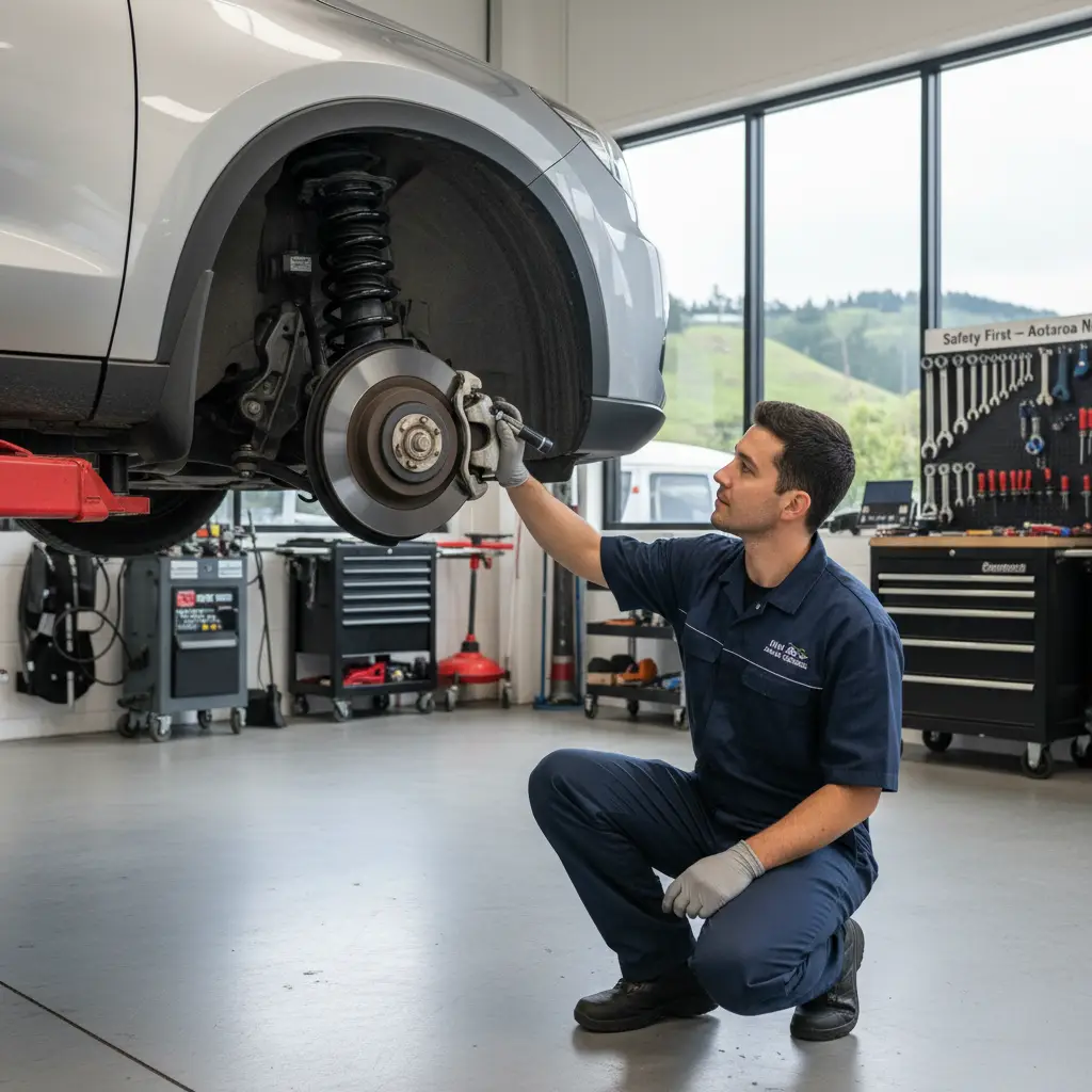 Mechanic performing 100k safety inspection