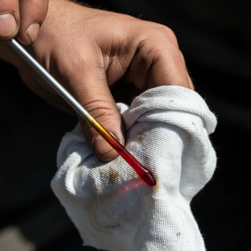 Checking transmission fluid color and condition on a dipstick