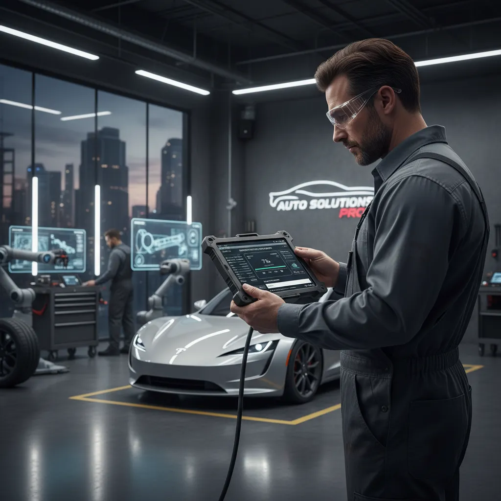 Mechanic updating digital service records on a tablet