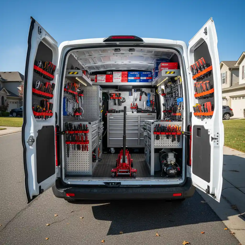 Mobile mechanic service van setup