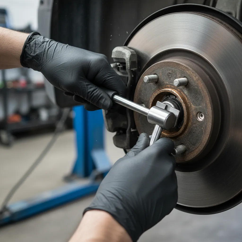 Using a brake piston wind-back tool