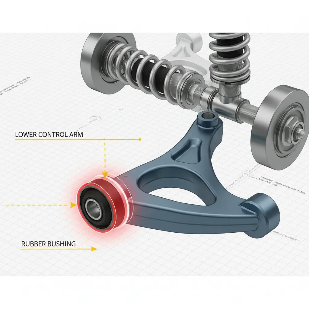 Diagram of vehicle suspension control arm and bushing location