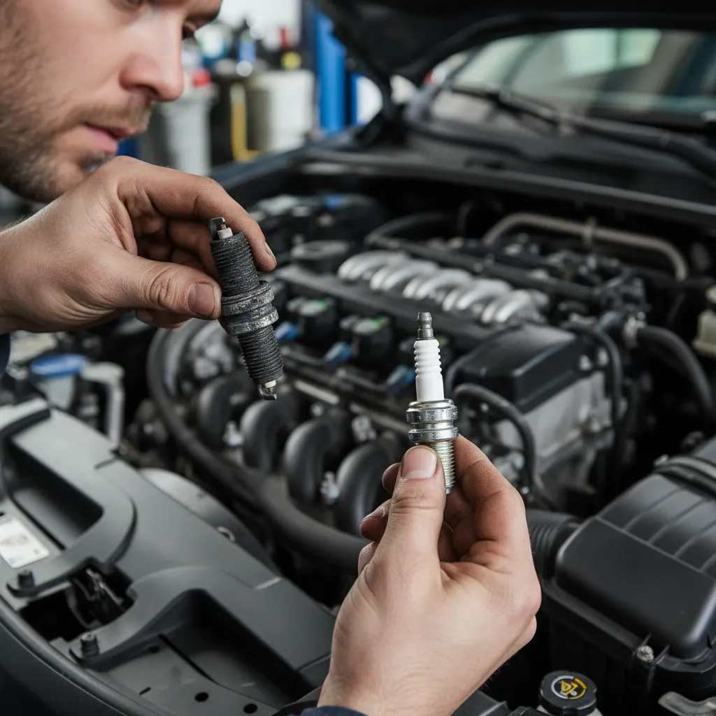 Comparison of worn vs new spark plugs