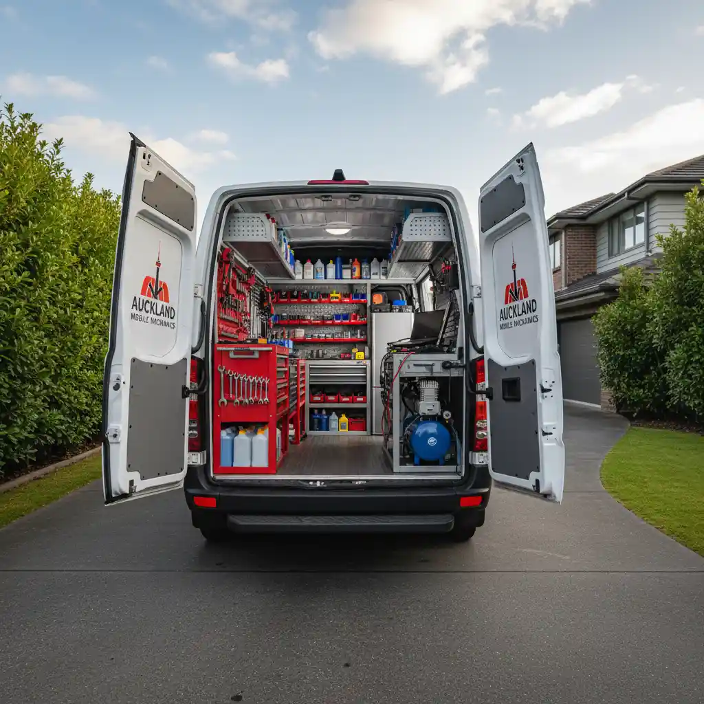 Fully equipped mobile mechanic van with tools ready for service